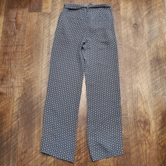 Theory Brilda Geometric Printed Pants Wide Leg Blue White Silk Button Slit 2 New - Picture 4 of 13